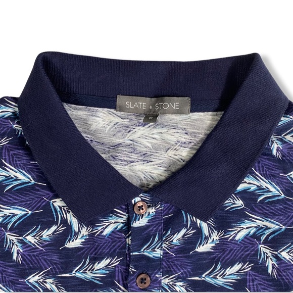 Slate & Stone Polo Shirt 100% Cotton Navy Blue Fern Print, Size M - Picture 7 of 15